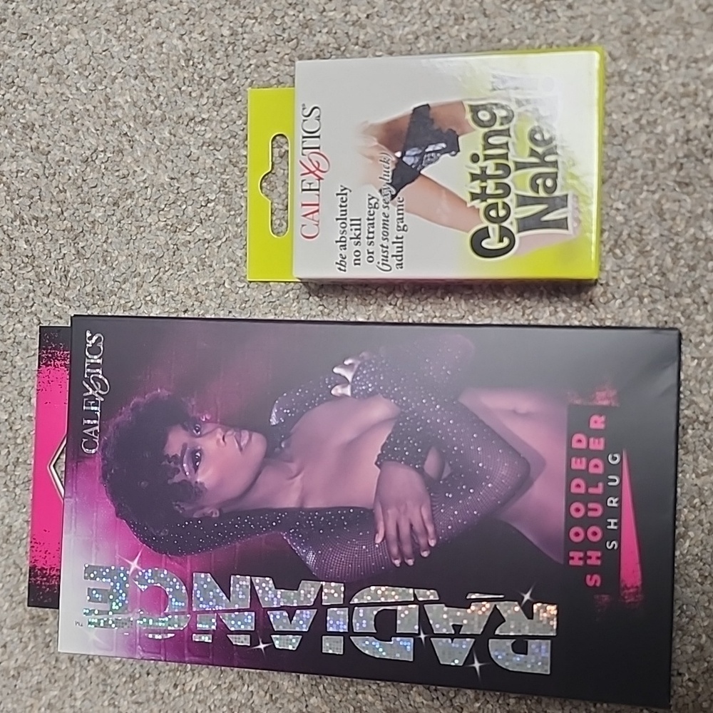 CalExotics Radiance Hooded Shoulder Shrug and Getting Naked card game